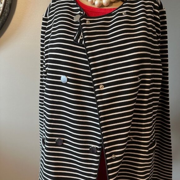 NWOT ISAAC MIZRAHI IMNYC COLLARLESS DOUBLE-BREASTED B/W JACKET - SZ L - Picture 4 of 6